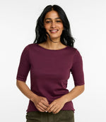 Women's Pima Cotton Tee, Elbow-Sleeve Boatneck - US 8400